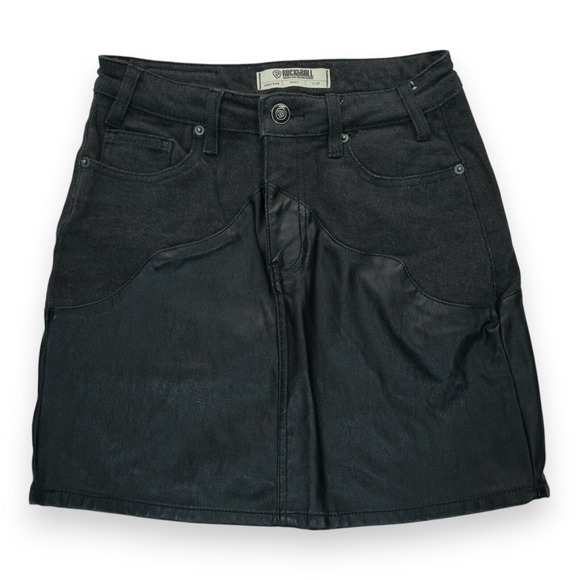 Rock & Roll Denim & Faux Leather Ladies Skirt High‎ Rise Size W27 - Picture 1 of 5